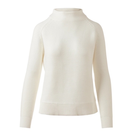 Kinross Sweaters - New Kinross Nochi Garter Stitch Pullover Funnel Off-White Cowl Neck Sweater